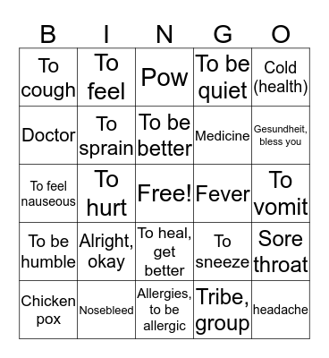 Unit 8 Master ASL! Health Words Bingo Card