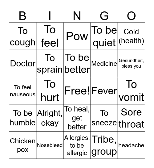 Unit 8 Master ASL! Health Words Bingo Card