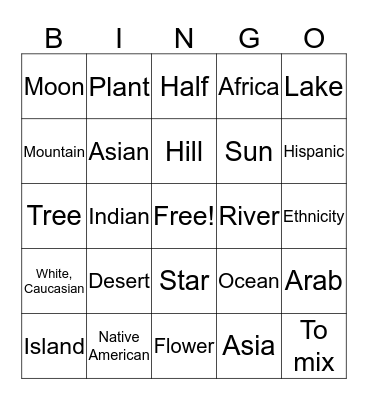Unit 8 Master ASL! Natural World and Ethnicities Bingo Card