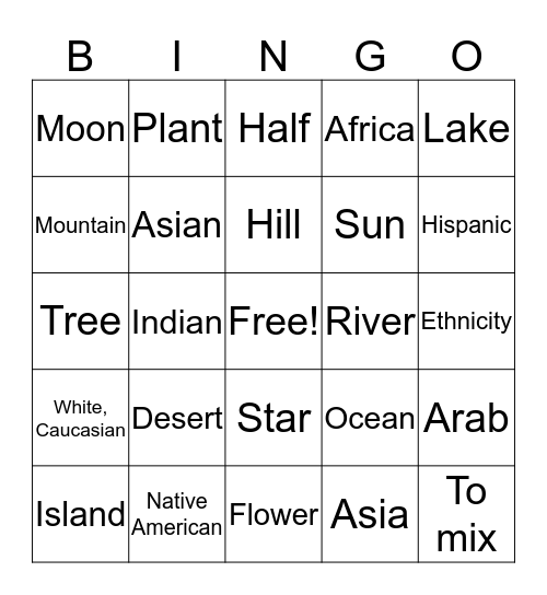 Unit 8 Master ASL! Natural World and Ethnicities Bingo Card