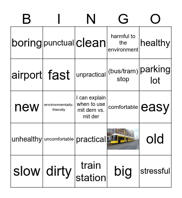 Verkehrsmittel Bingo Card
