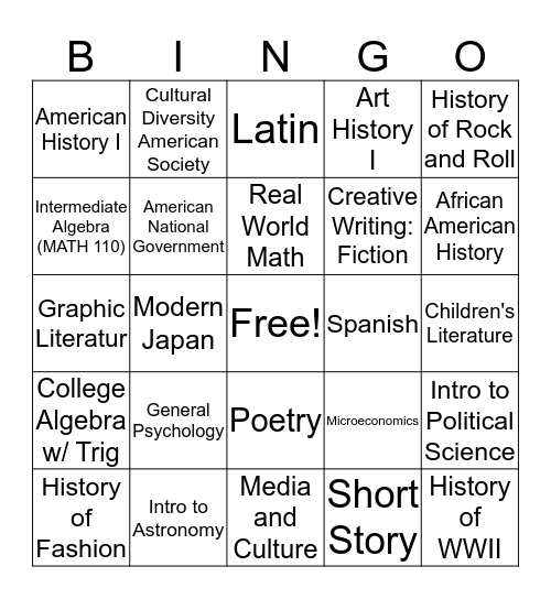 Liberal Arts Bingo! Bingo Card