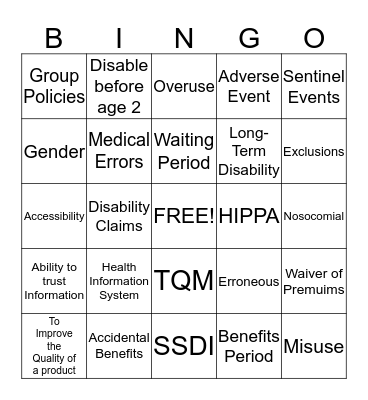 Lecture Bingo Card