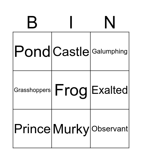 Frog Princess Bingo Card