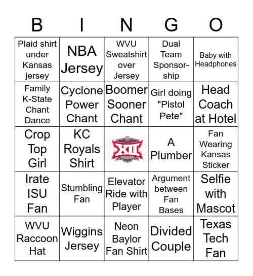 Big 12 Tournament Bingo Card