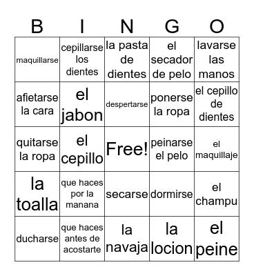 Spanish Bingo Card