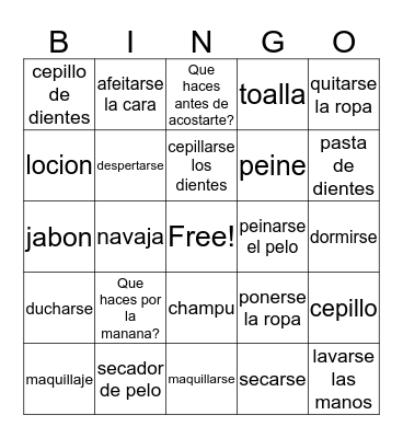 Spanish Bingo Card