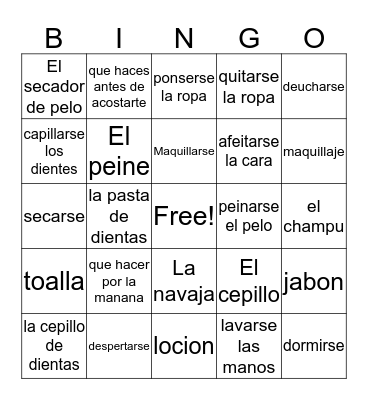 Spanish  Bingo Card