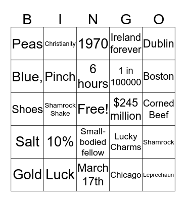 St. Patrick's Day BINGO Card