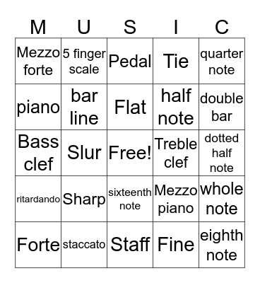 Piano Studio Bingo Card