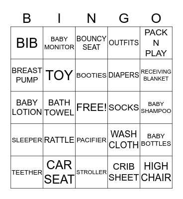 BABY GIFT BINGO Card