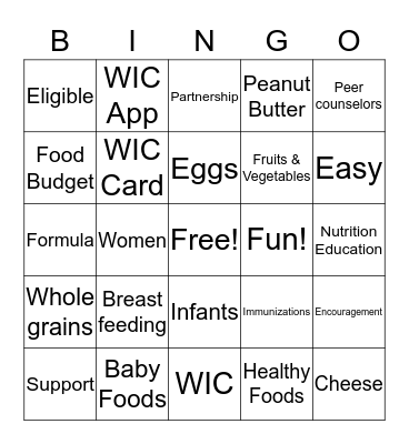 WIC Bingo  Bingo Card