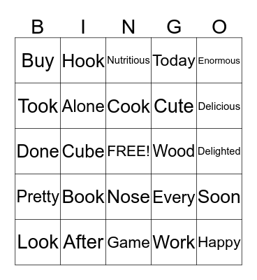 Spelling Bingo Card