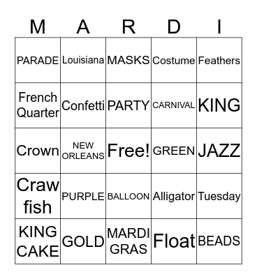 FAT TUESDAY Bingo Card