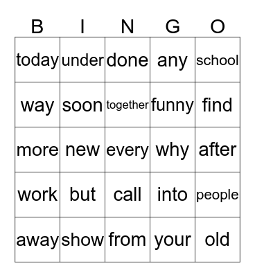 Orange Words Bingo Card