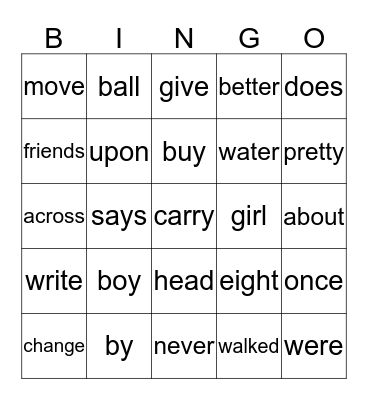 Yellow Words Bingo Card