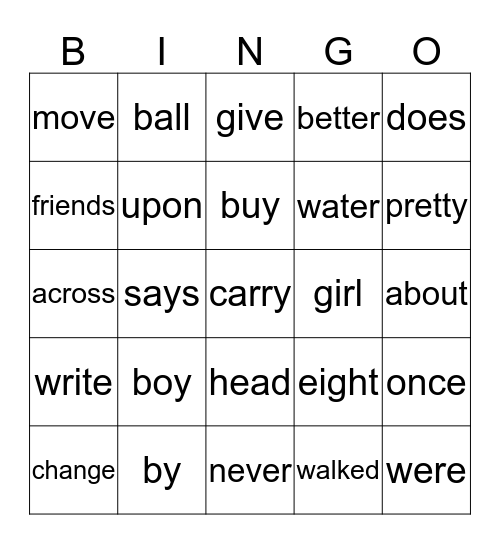 Yellow Words Bingo Card
