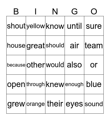 Green Words Bingo Card
