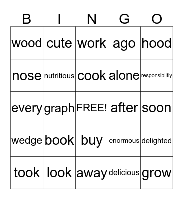 SPELLING Bingo Card