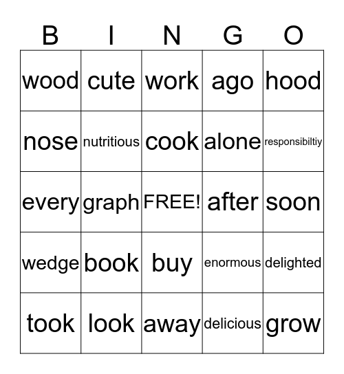 SPELLING Bingo Card