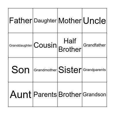 Family Bingo Card