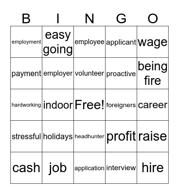 Work Vocabulary Bingo Card