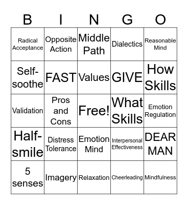 DBT Bingo Card