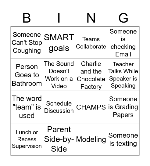 Faculty Meeting Bingo Card