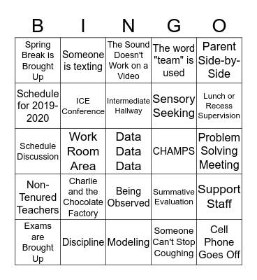 Faculty Meeting Bingo Card
