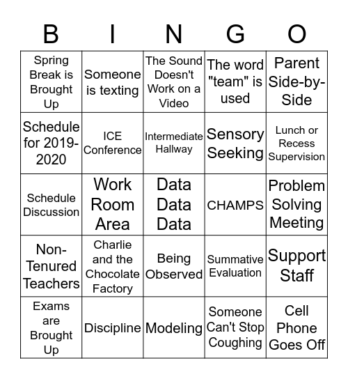 Faculty Meeting Bingo Card