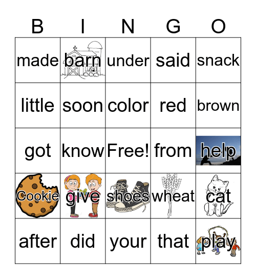 Sight Words and More Bingo Card