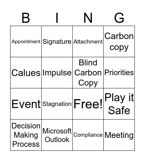 Microsoft Outlook 2016 Bingo Card