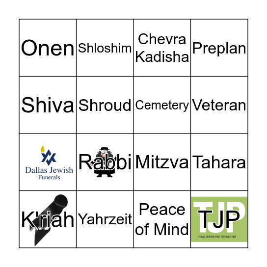 Dallas Jewish Funeral Home Bingo Card