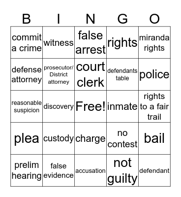 Legal Terms Bingo Card