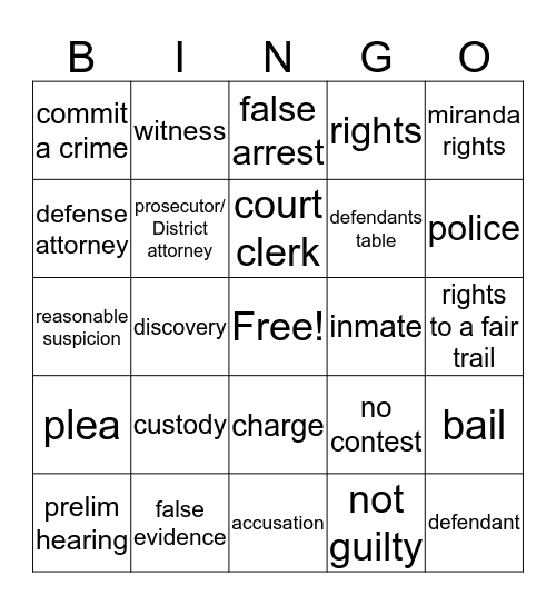 Legal Terms Bingo Card