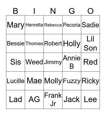 Family Bingo Card