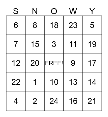 Winter Bingo! Bingo Card