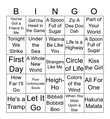 Disney Bingo Card