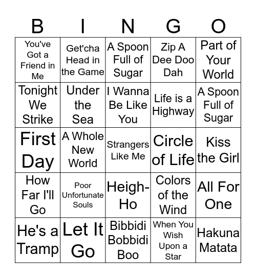 Disney Bingo Card