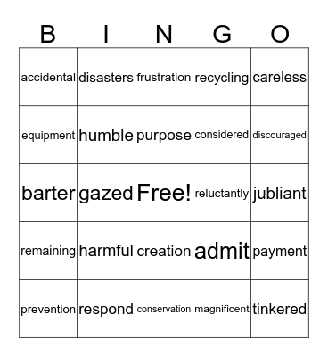 Unit 5 Vocabulary Bingo Card