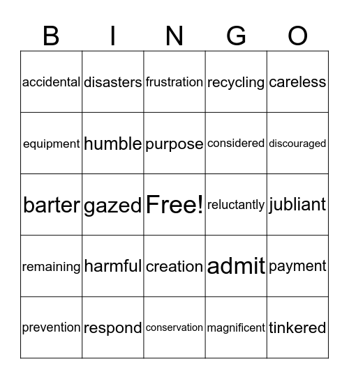 Unit 5 Vocabulary Bingo Card