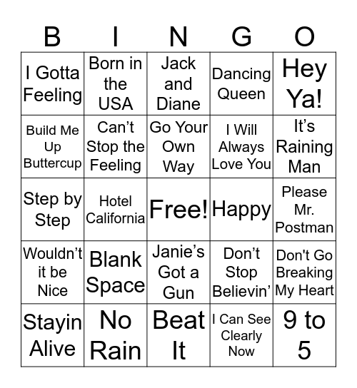 Popular Hits (60’s - Today) Bingo Card