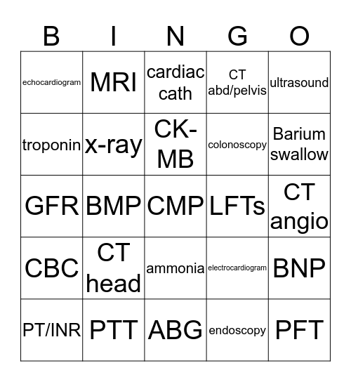 Labs & Diagnostics Bingo Card