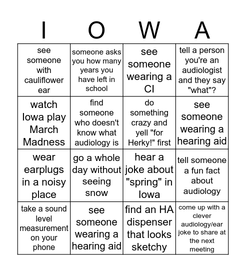 Spring Break Audiology Bingo Card