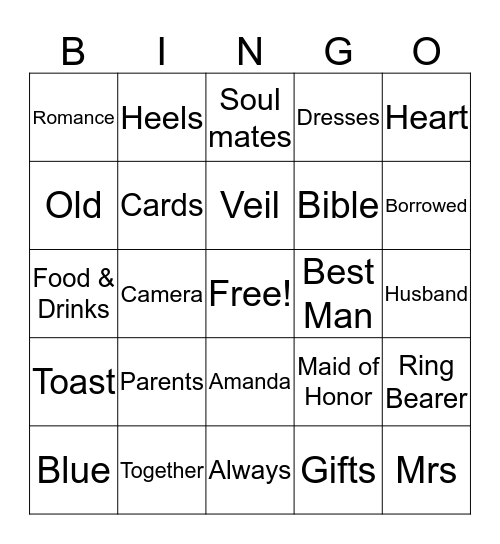 Bridal Shower Bingo Card