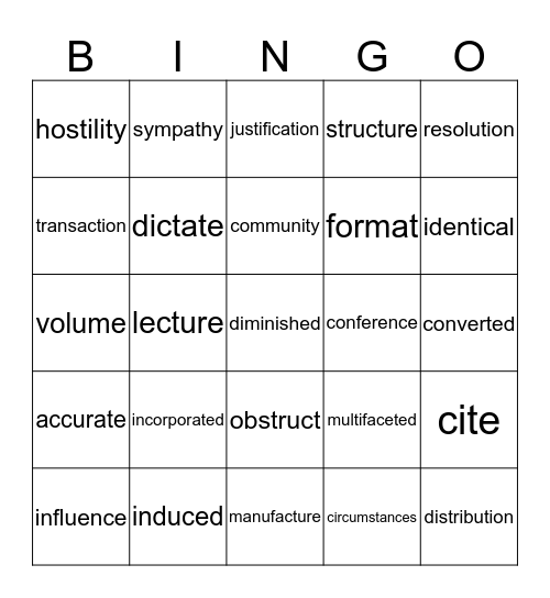 Vocab 2019_ 1&4 Bingo Card