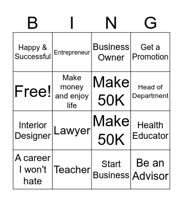 Career Goals Bingo  Bingo Card