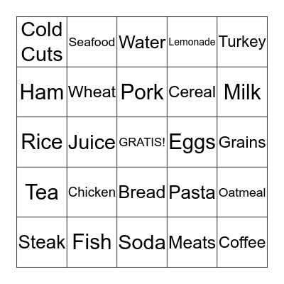 Carnes, Granos, Bebidas Bingo Card
