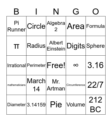 Pi Bingo! Bingo Card