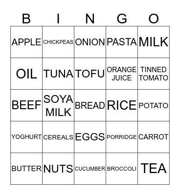 FOOD & DRINK BINGO Card